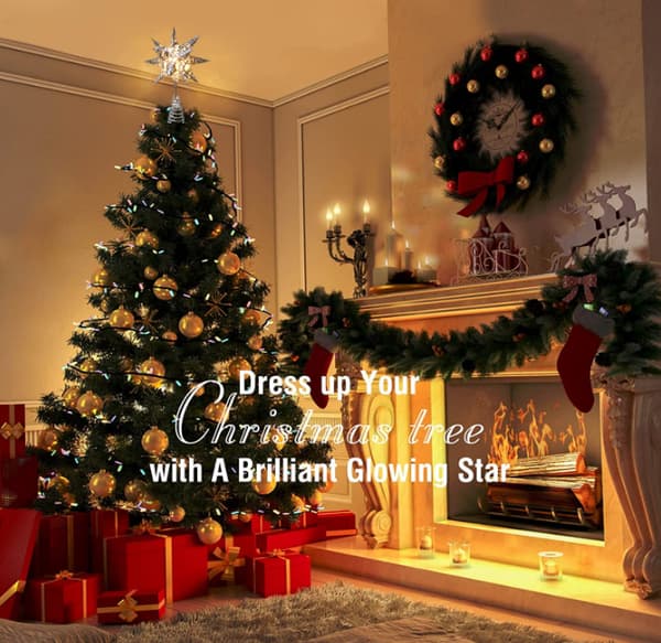 Christmas Tree Topper, 3D Star Christmas Lights silver