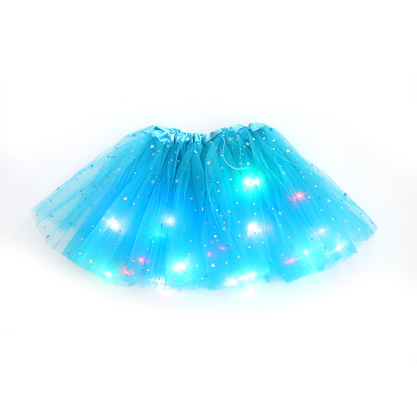 Jente LED-skjørt Lysende Tutus Glødende Tyll Danseskjørt Lake Blue