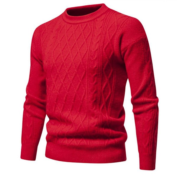 Herrar Rundhals Casual Pullover Tröja i Solid Färg Red M