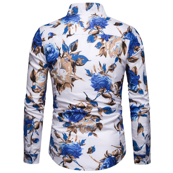 Blommig Slim Fit casual med knapp för män blue M