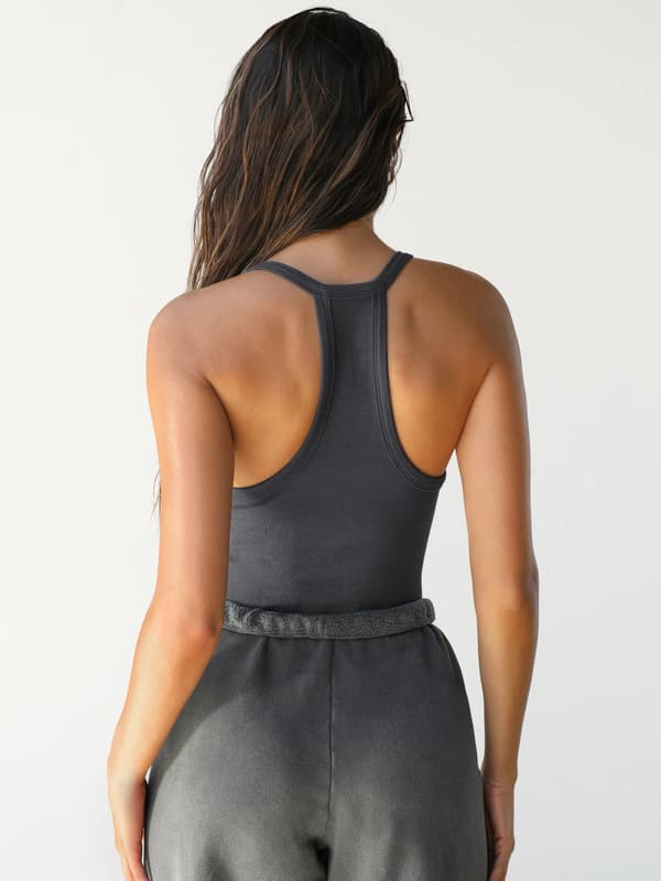 Dam Racerback Basic Tank Camisole V-ringad Slim Fit Ribbad Ärmlös Dark Grey S