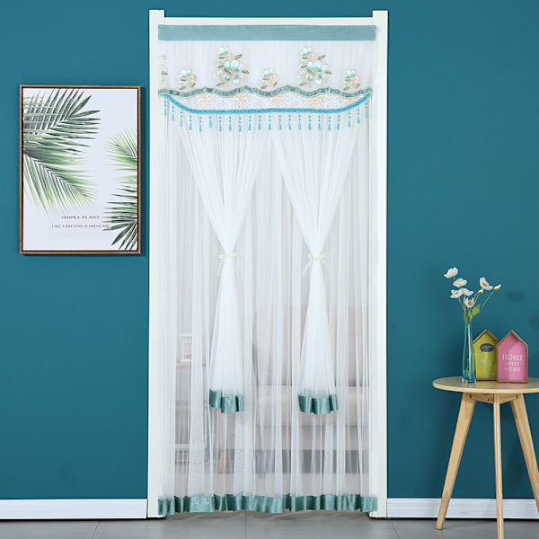 Vit fransk dörrgardin blommigt skirt fönster color2 90*210cm
