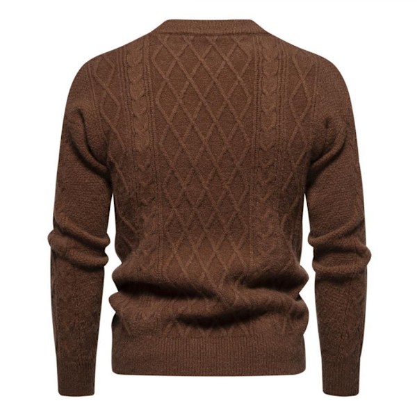 Herrar Rundhals Casual Pullover Tröja i Solid Färg Brown M
