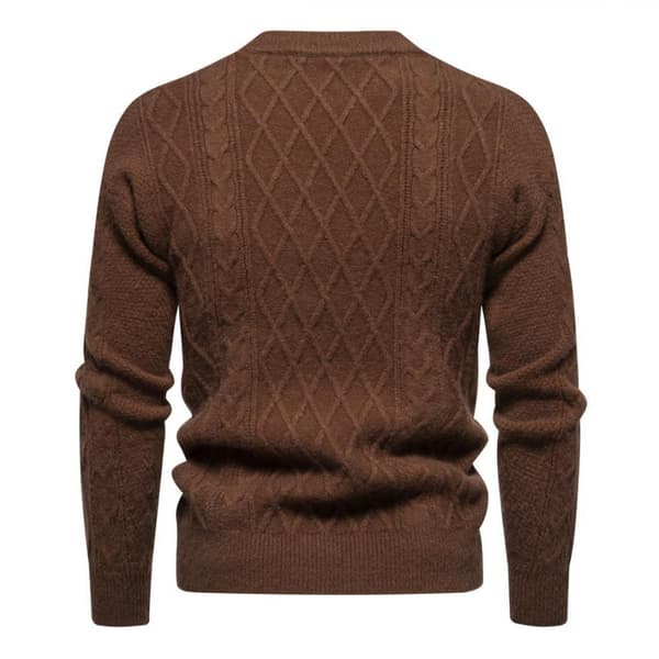 Hettegenser for menn i ensfarget rund hals, casual Brown M