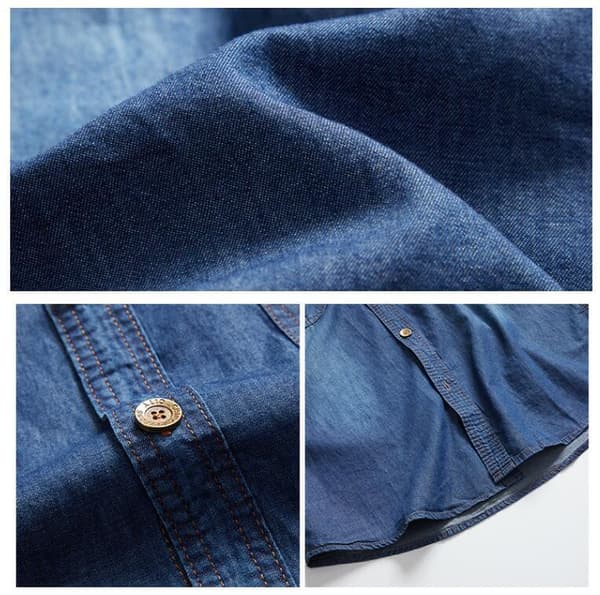 Kortärmad jeanströja för män light blue S