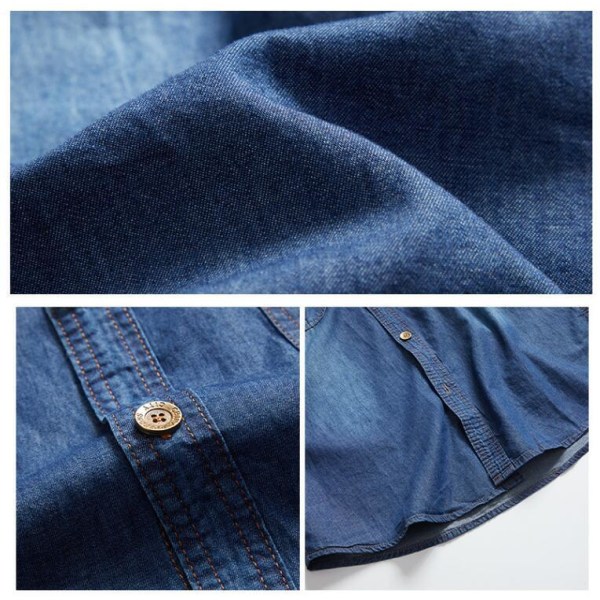Kortärmad jeanströja för män light blue XL
