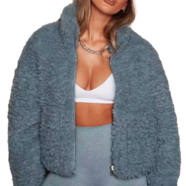 Långärmad Croppad Sherpajacka för Dam Blue M