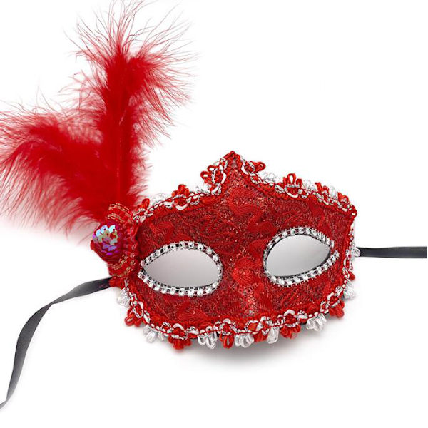 Feather Masquerade Mask Halloween Cosplay Party red