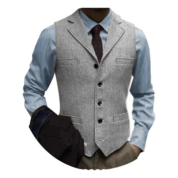 Miesten tweed-puku vintage-liivi kalanruoto villa juhlavest Silver M