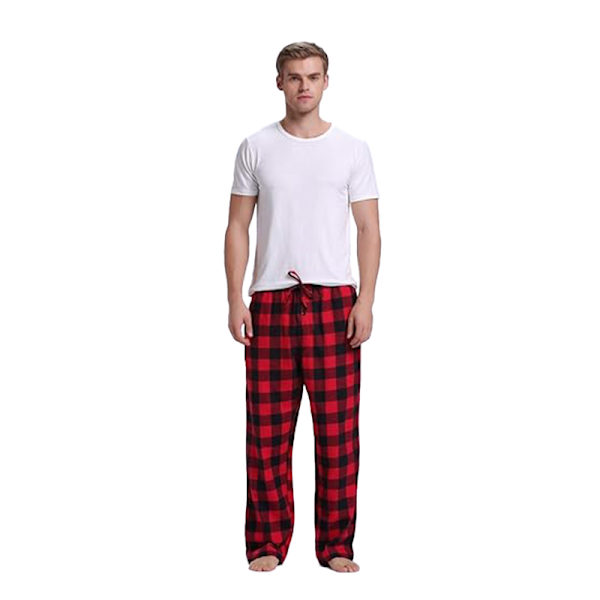 Männs Plaid Pyjamasbyxor, Mjuka Loungebyxor med Fickor Red M