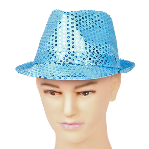 Western Paljett Fedora Hatt Bling Dance Hats Blue