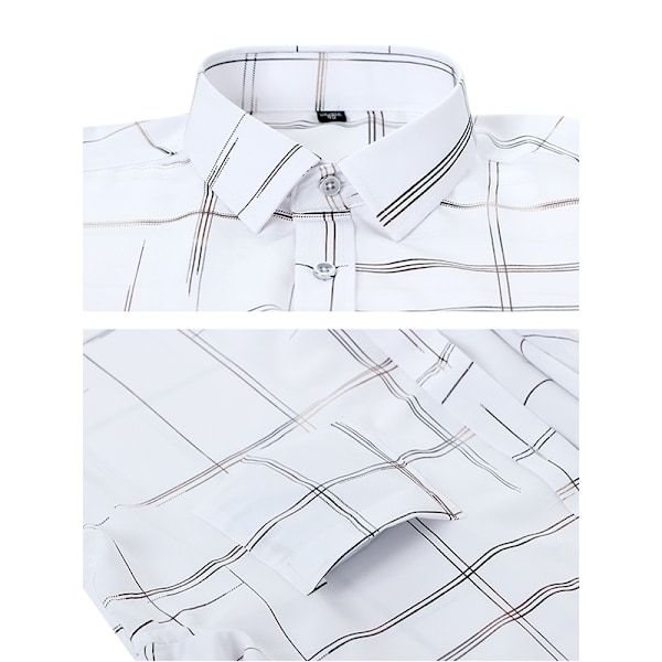 Mænds Plaid Skjorter med Knapper Langærmede Skjorter White M