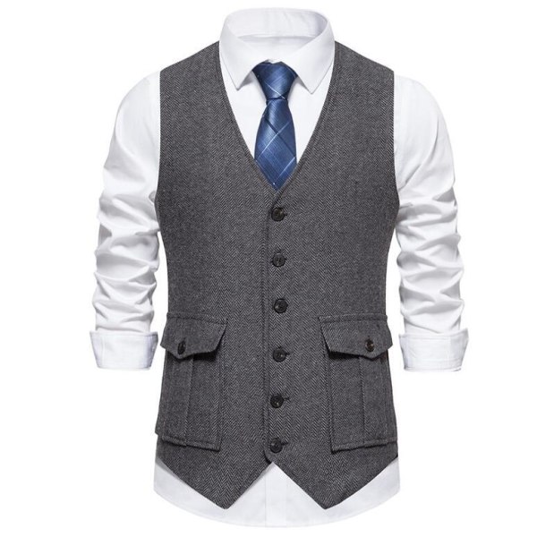 Casual enkelknäppt kostymväst för män Dark Gray L