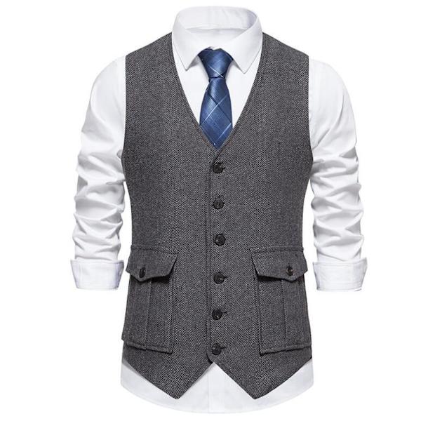 Herrar Casual Singelknäppt Väst Dark Gray M