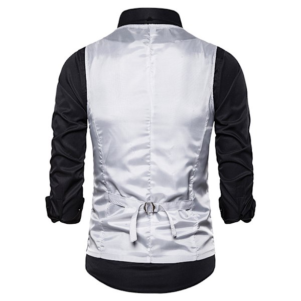 Menn's Skinnende Sekvensvest V-Hals Regular Fit Festkjole Dressjakke Vest Sløyfe 2 Deler Silver S