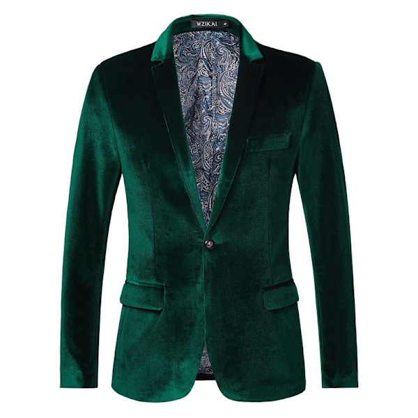 Miesten Samettitakki Slim-Fit Muodikkaat Yksiväriset Puku Takki Green M