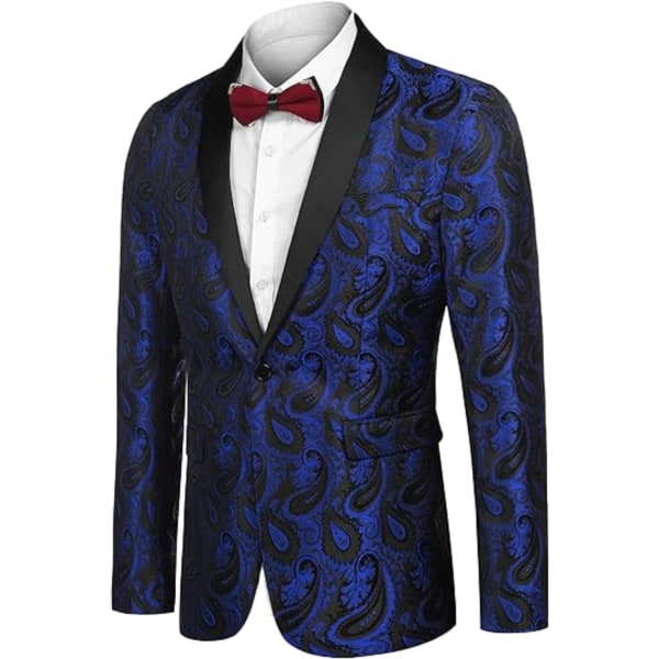 Herrar Blommig Smokingjacka Paisley Sjal Krage Blazer Jacka Blue XL