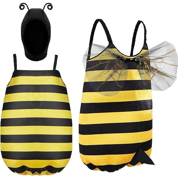 Bumble Bee-dräkt för kvinnor, svart och gul bee-huva i ett stycke