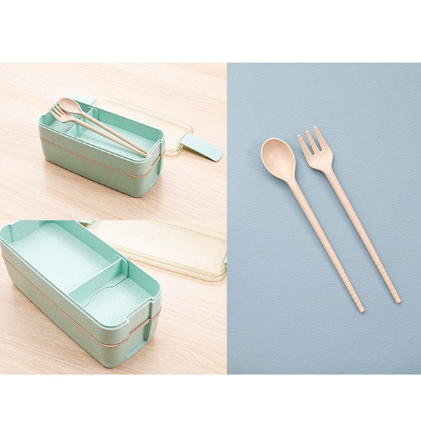 Bento Lunchbox för Vuxna, Stapelbar, 3-i-1 Fack green