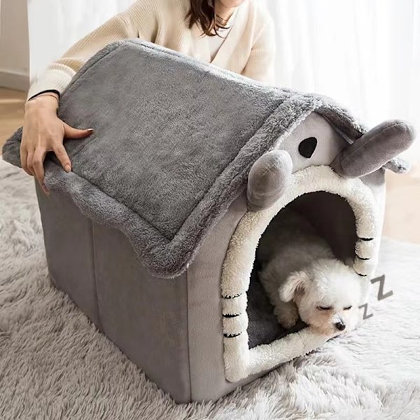 Indendørs Hundehus, Foldbart Hundehus Kennel Seng Matte med Pude Grey 33*30*32