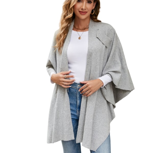 Cross Front Poncho Sweater Wrap Top Stickad Sjal Gray