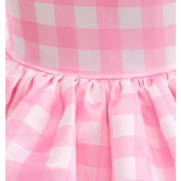 Flickors En-axlad Rosa Rutmönstrad Mesh Prinsessklänning 140CM