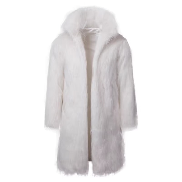 Lyxig lång konstpälsjacka för män, vinter, fluffig, parkas, kappa White XL