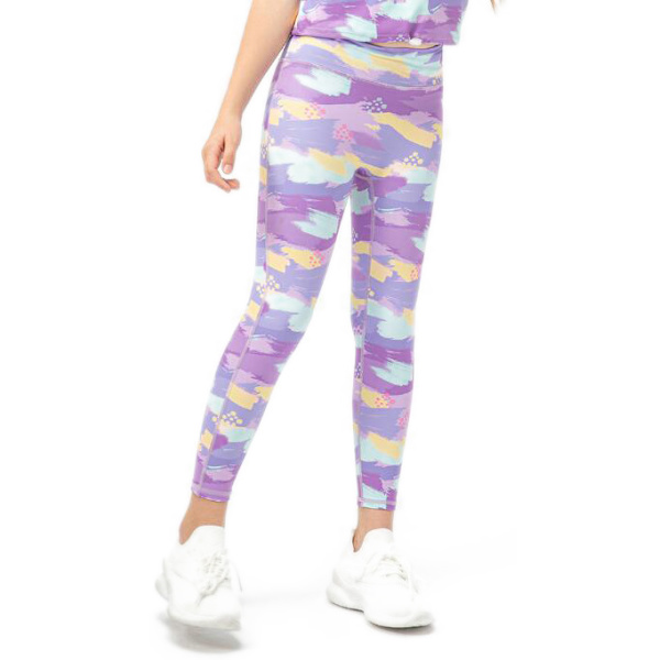 Tjejer printed stretchleggings yogabyxor purple 140cm