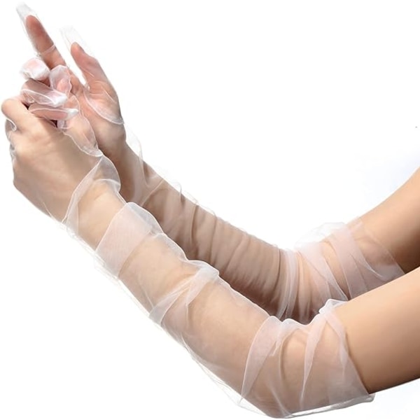 Lange hansker for kvinner, mesh-tulle hansker White