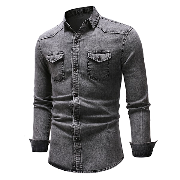 Långärmad jeansskjorta för män light grey XXL