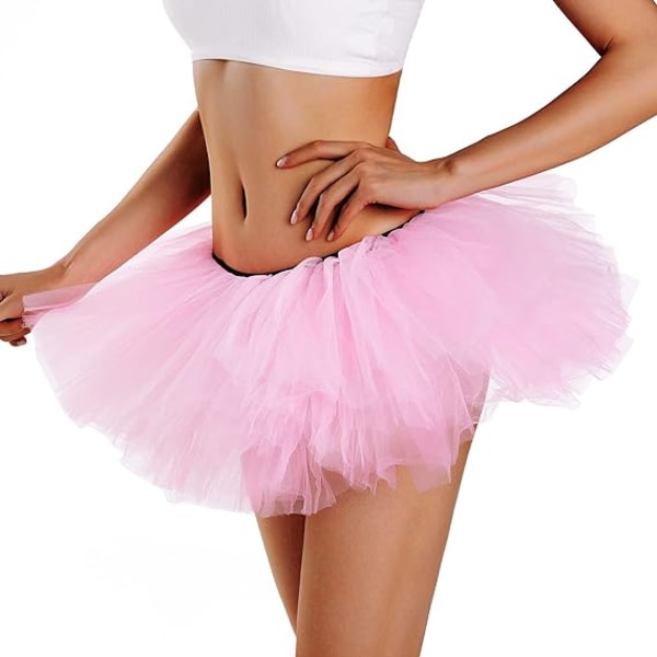 Tutu-kjol för kvinnor, tonåringar, klassisk elastisk 5-lagers balettkjol i tyll Pink