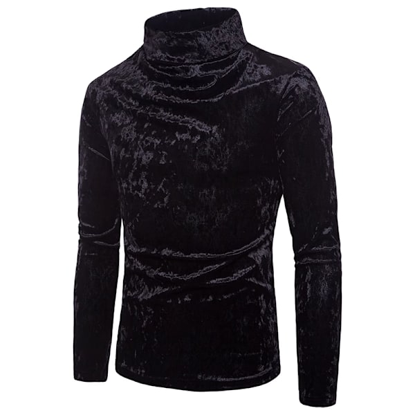 Herrar Sammet Långärmad Skjorta Turtleneck Slim Fit Topp Black M