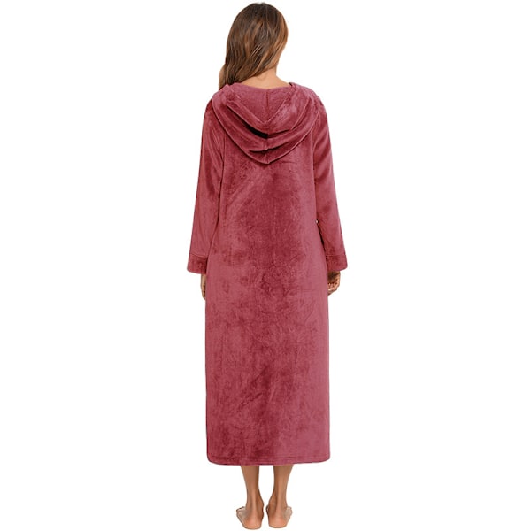 Dame Zip Up Robe Sweatshirt Robe Lang Hættetrøje Red S