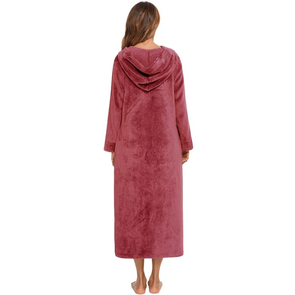 Kvinners Zip Up Robe Sweatshirt Robe Lang Hetterobe Red L