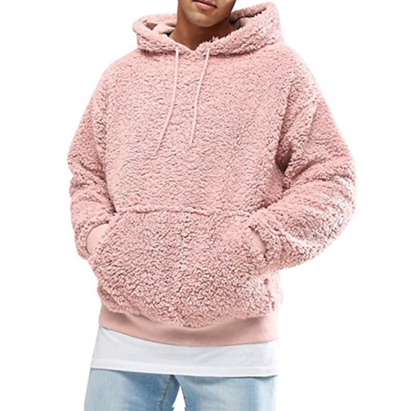 Fuzzy Hoodie Sweatshirt herr Mjuk fleecejacka pink S