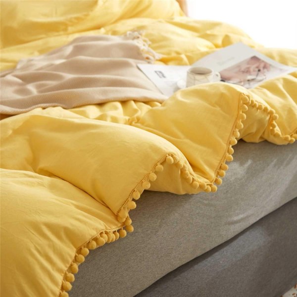 Pompong-kant Dynetrekk 3-delt Bohemsk Mikrofibersett Yellow Queen-228*228cm