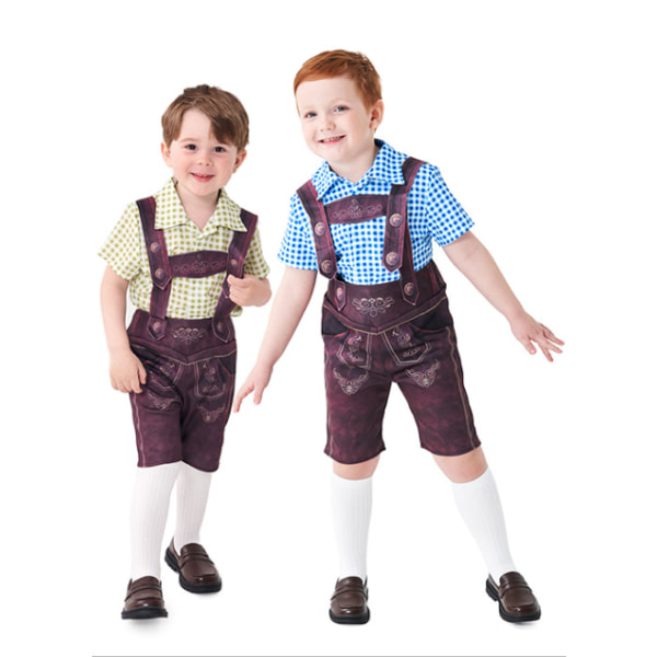 Barn Oktoberfestdräkt Pojkar Bayeriska Lederhosen Dräkt Blue XS