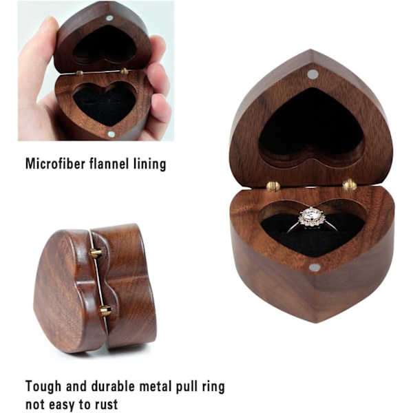 Træ Ringæske Hjerteformet Blød Indvendig Velvet Holder Smykke Organizer Brown