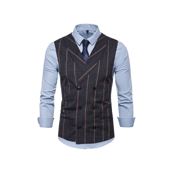 Hernesett for menn, smal passform, formell dressvest, dobbeltknappet, forretningsvest Navy Blue S