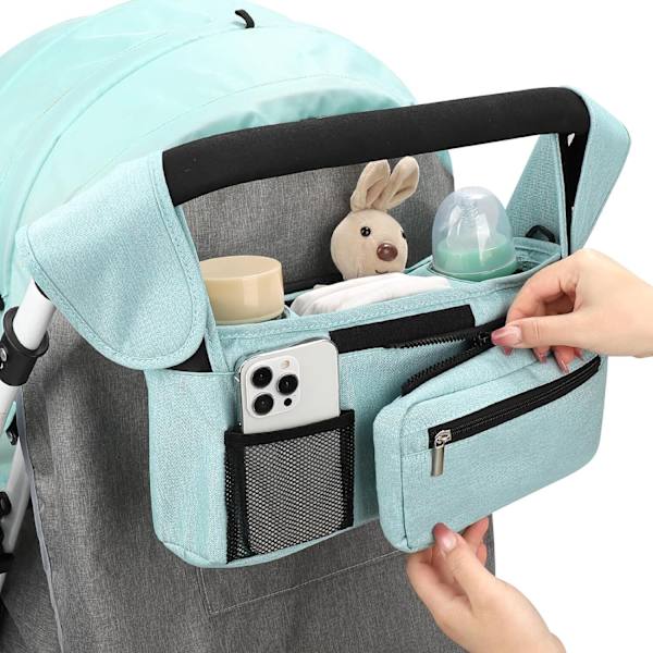 Universal Stroller Organizer med Isolerte Koppbærere og Avtakbar Telefonveske blue