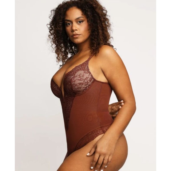 Lace Shapewear Bodysuit Kvinder Tummy Control Bodysuit Curry XL