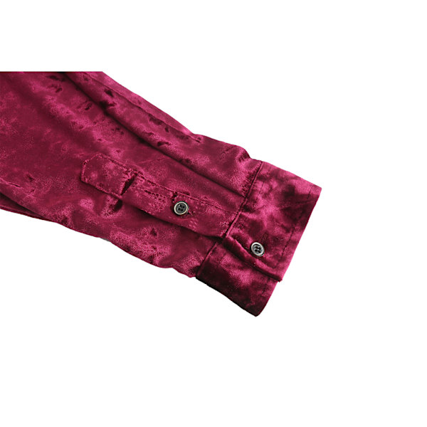 Herrar Långärmad Sammet Skjorta Knapp Ned Krage Hals Blus Topp Red XL