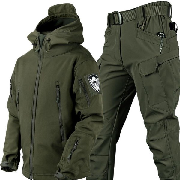Miesille tarkoitetut metsästysvaatteet kylmään säään - Camo-metsästysjakku ja -housut Army Green S