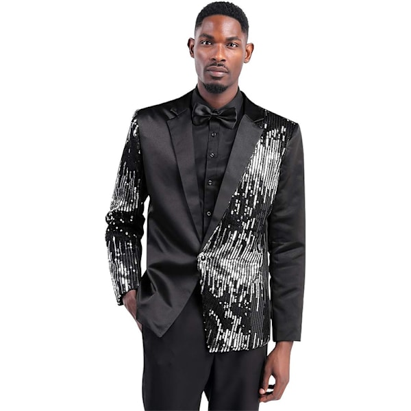 Herre 2-delt Suit Casual Slim Fit Prom Suit Black L