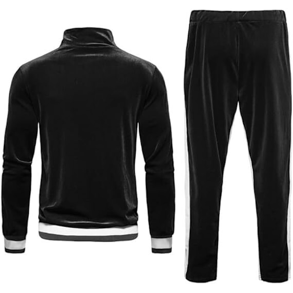 Mænds 2-delt fuld lynlås Tracksuits Fløjl Sportsdragter black S