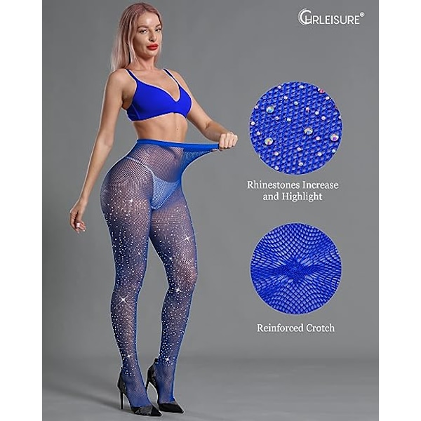 Kvinders Glimmer Rhinestone Fiskenetstrømper Dark blue