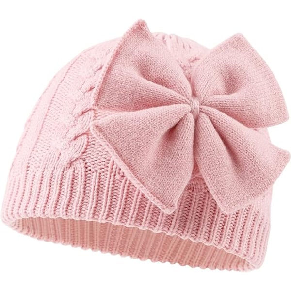 Jente Vinter Varmt Strikket Sløyfe Beanie Hatt Pink