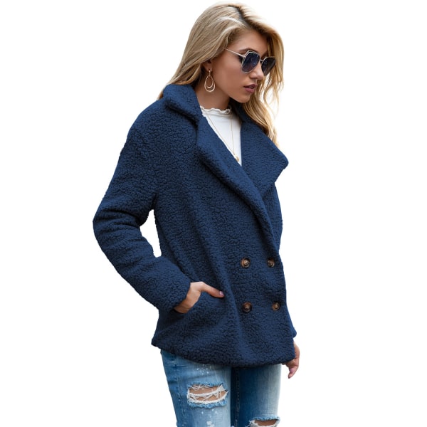 Dame Faux Shearling Shaggy Oversized Shacket Jakke Blue L