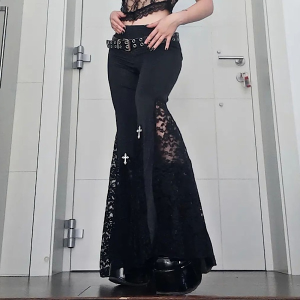 Dame Blonde Flare Leggings Gotisk Høj Talje Bell-Bottom Bukser XL