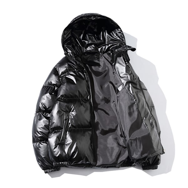 Casual Hooded Metallic Shiny Short Coat för män black L